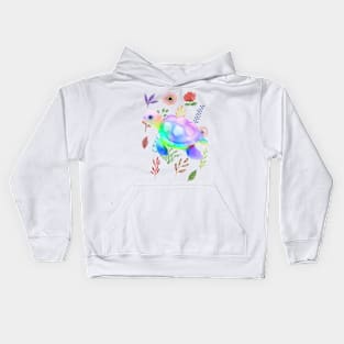 Colorful Floral Cute Sea Turtle . Kids Hoodie